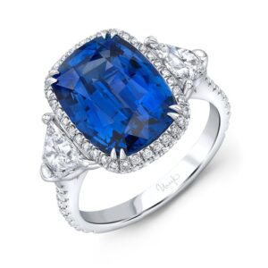 Halo Cushion Cut Blue Sapphire Engagement Ring