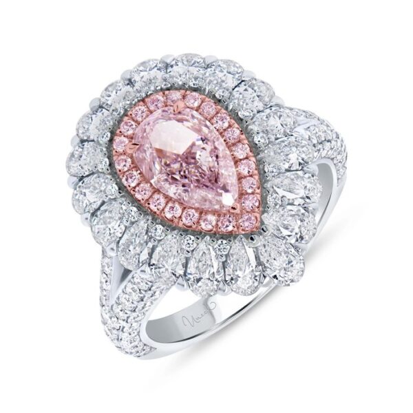 Double-Halo Pear Shaped Light Pink Diamond Engagement Ring