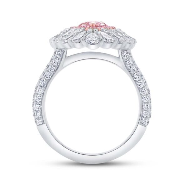 Double-Halo Pear Shaped Light Pink Diamond Engagement Ring - Image 3