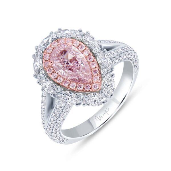 Double-Halo Pear Shaped Light Pink Diamond Engagement Ring
