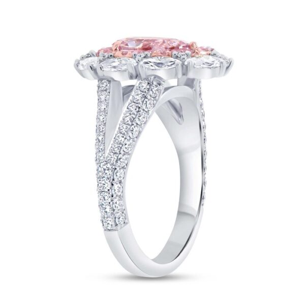 Double-Halo Pear Shaped Light Pink Diamond Engagement Ring - Image 2