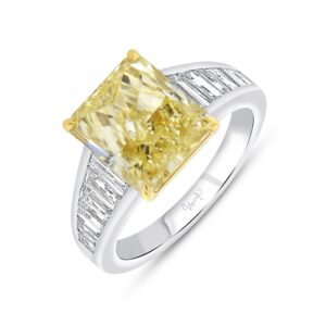 Tapered Radiant Fancy Yellow Diamond Engagement Ring