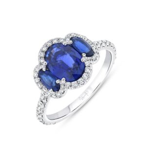 Three-Stone Oval Shaped Blue Sapphire Engagement Ring