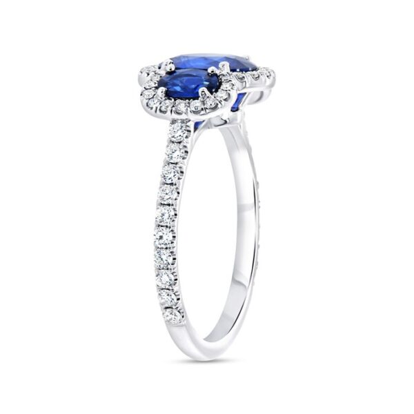 Three-Stone Oval Shaped Blue Sapphire Engagement Ring - Image 2