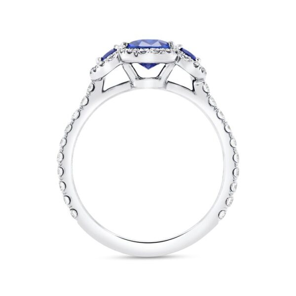 Three-Stone Oval Shaped Blue Sapphire Engagement Ring - Image 3