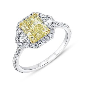 Three-Stone Radiant Fancy Light Yellow Diamond Engagement Ring