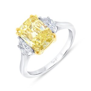 Three-Stone Cushion Cut Fancy Yellow Diamond Engagement Ring