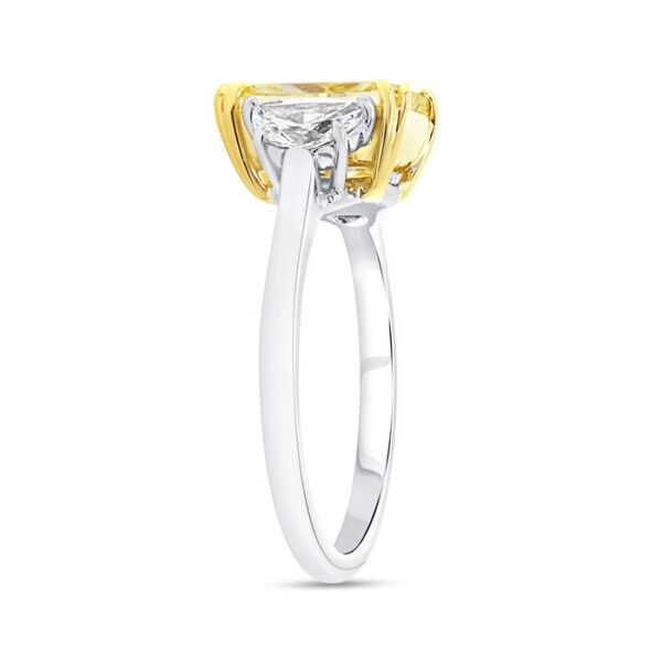 Three-Stone Cushion Cut Fancy Yellow Diamond Engagement Ring - Image 2