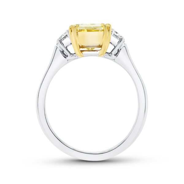 Three-Stone Cushion Cut Fancy Yellow Diamond Engagement Ring - Image 3