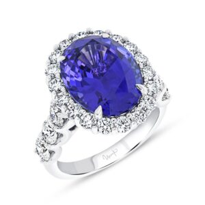 Halo Oval Shaped Tanzanite Engagement Ring