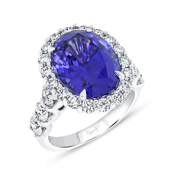 Halo Oval Shaped Tanzanite Engagement Ring