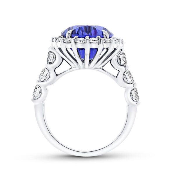Halo Oval Shaped Tanzanite Engagement Ring - Image 3