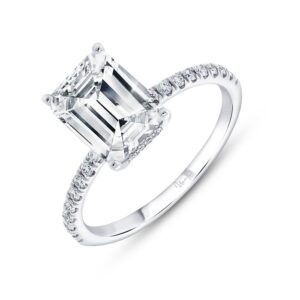 Under-Halo Emerald Cut Engagement Ring