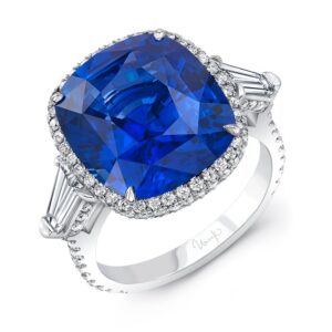 Halo Cushion Cut Blue Sapphire Engagement Ring