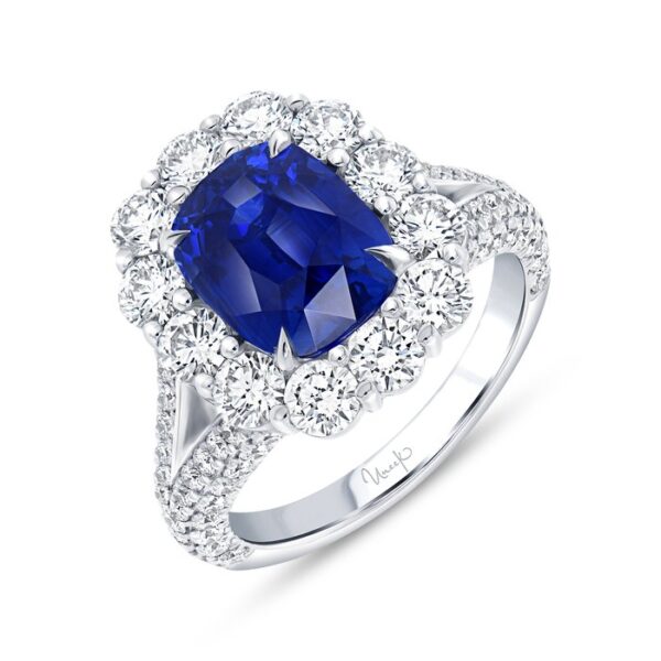 Halo Cushion Cut Blue Sapphire Engagement Ring