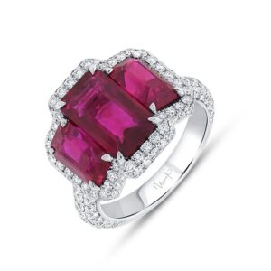 Halo Emerald Cut Ruby Engagement Ring