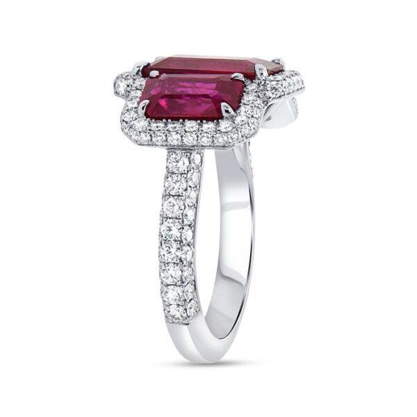 Halo Emerald Cut Ruby Engagement Ring - Image 2
