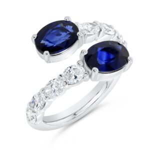 Bypass Oval Shaped Blue Sapphire Anniversary Ring