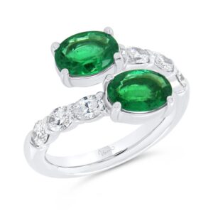 Bypass Oval Shaped Green Diamond Anniversary Ring