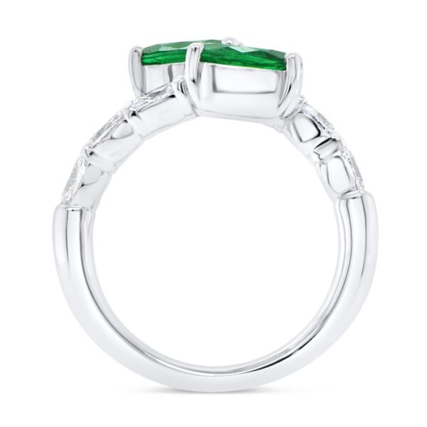 Bypass Oval Shaped Green Diamond Anniversary Ring - Image 3