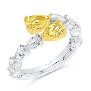 Bypass Pear Shaped Fancy Yellow Diamond Anniversary Ring