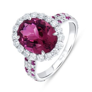 Halo Oval Shaped Pink Tourmaline Engagement Ring