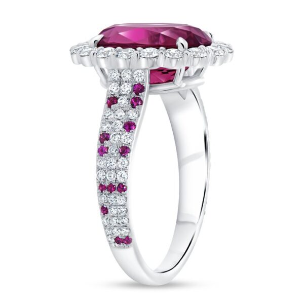 Halo Oval Shaped Pink Tourmaline Engagement Ring - Image 2