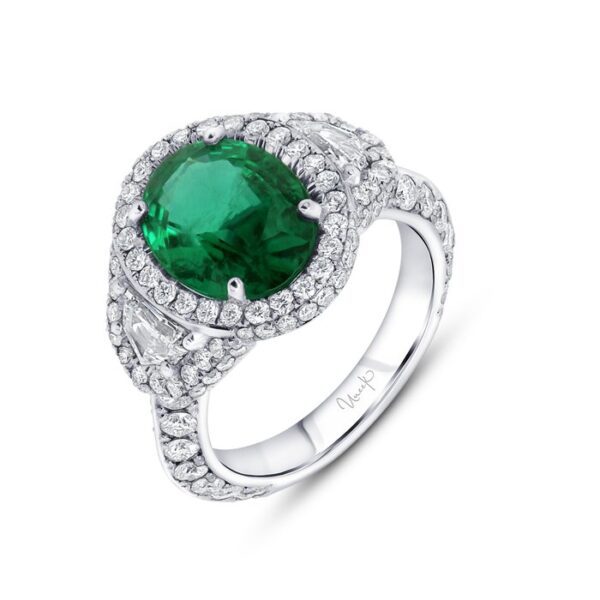 Halo Oval Shaped Green Diamond Engagement Ring