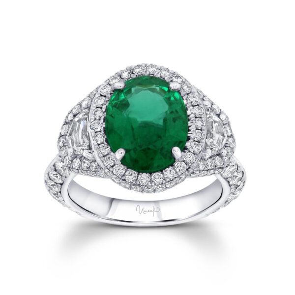 Halo Oval Shaped Green Diamond Engagement Ring - Image 3