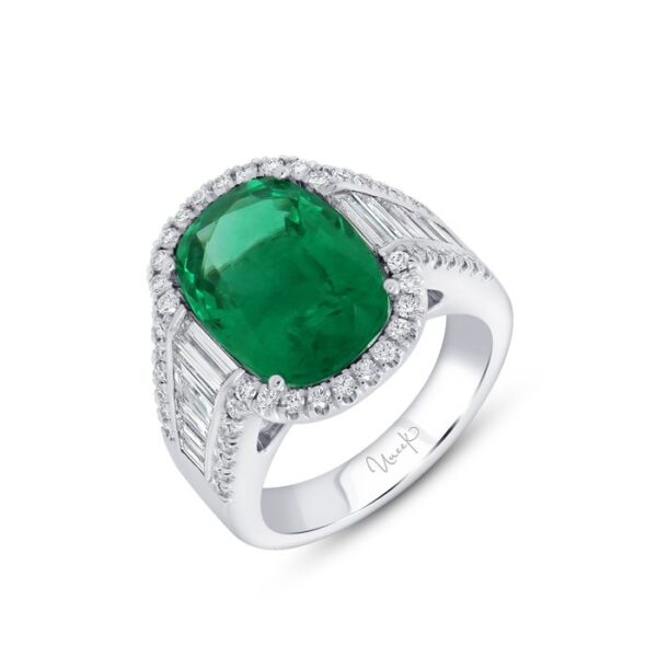 Halo Cushion Cut Emerald Engagement Ring