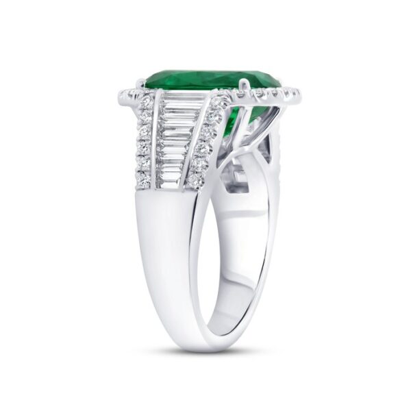 Halo Cushion Cut Emerald Engagement Ring - Image 2