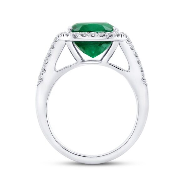 Halo Cushion Cut Emerald Engagement Ring - Image 3