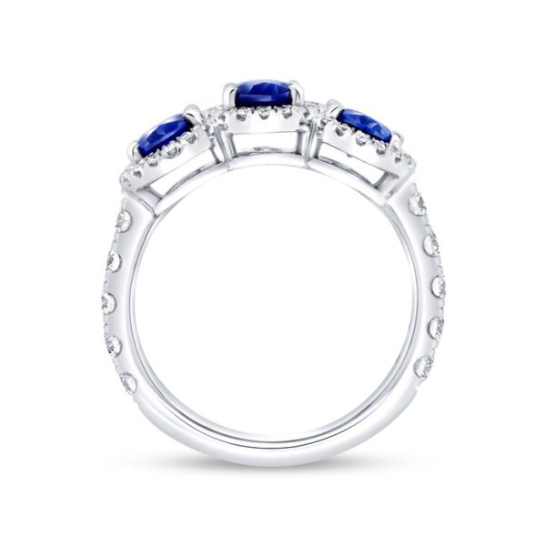 3-Stone-Halo Oval Shaped Blue Sapphire Engagement Ring - Image 3