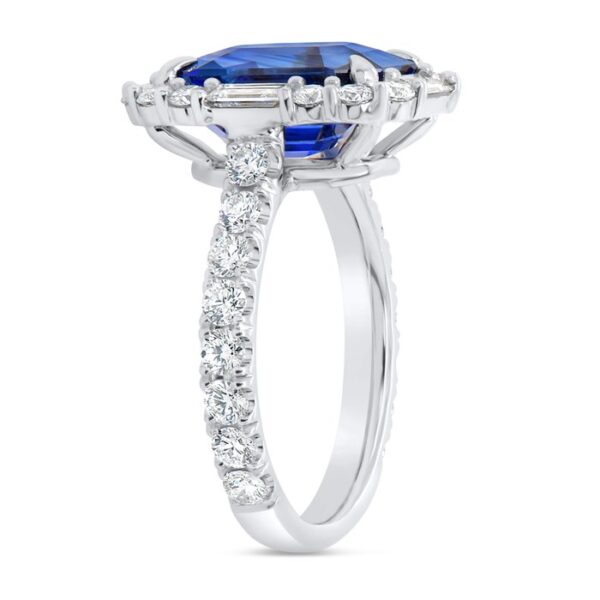 Halo Emerald Cut Blue Sapphire Anniversary Ring - Image 2