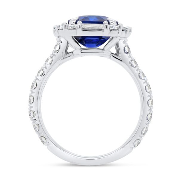 Halo Emerald Cut Blue Sapphire Anniversary Ring - Image 3