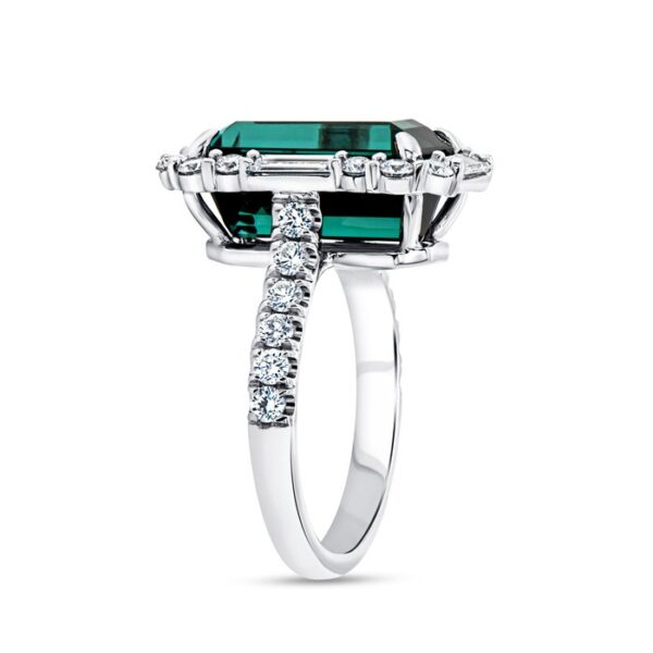 Halo Emerald Cut Green Tourmaline Engagement Ring - Image 2