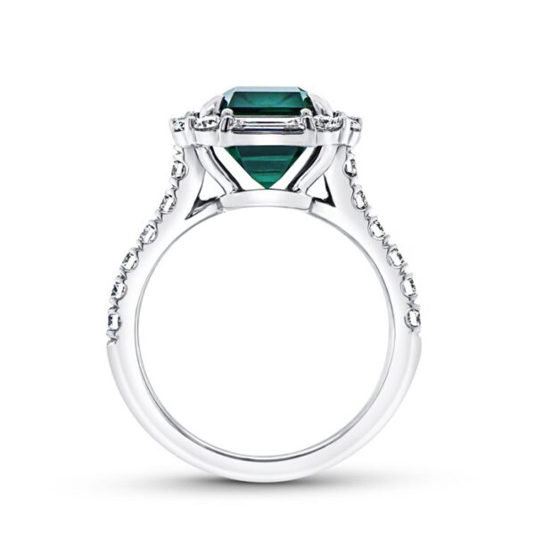 Halo Emerald Cut Green Tourmaline Engagement Ring - Image 3