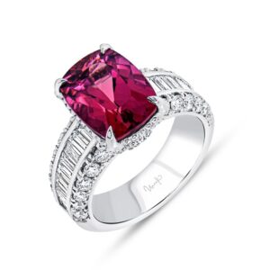 Halo Cushion Cut Rubellite Engagement Ring