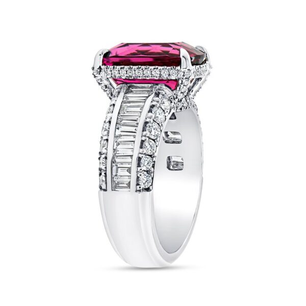 Halo Cushion Cut Rubellite Engagement Ring - Image 2