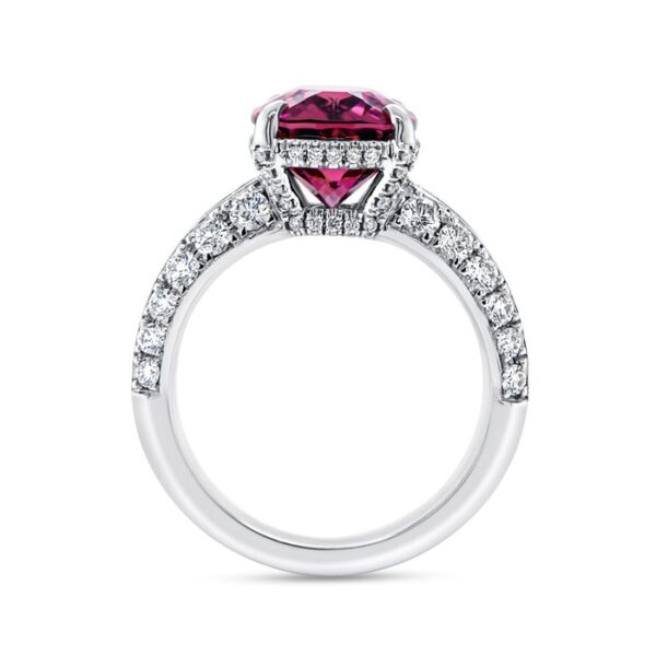 Halo Cushion Cut Rubellite Engagement Ring - Image 3