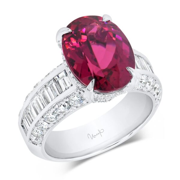 Solitaire Oval Shaped Rubellite Anniversary Ring