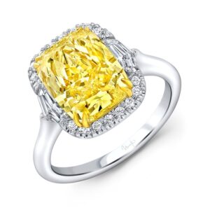 Halo Cushion Cut Yellow Diamond Engagement Ring