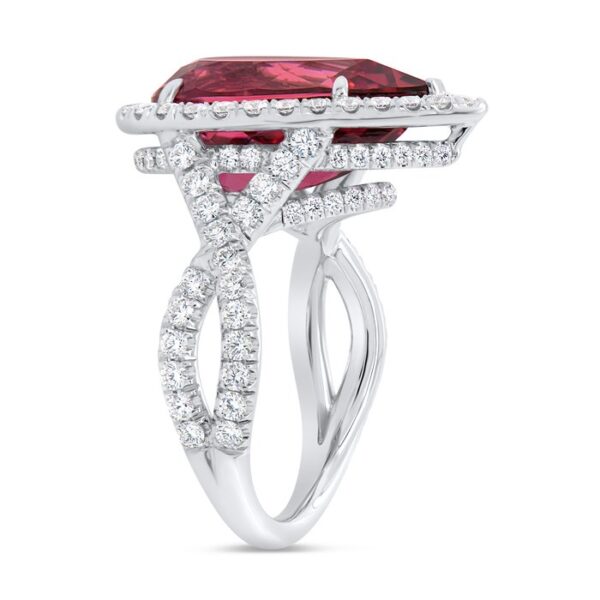 Double-Halo Pear Shaped Rubellite Anniversary Ring - Image 2