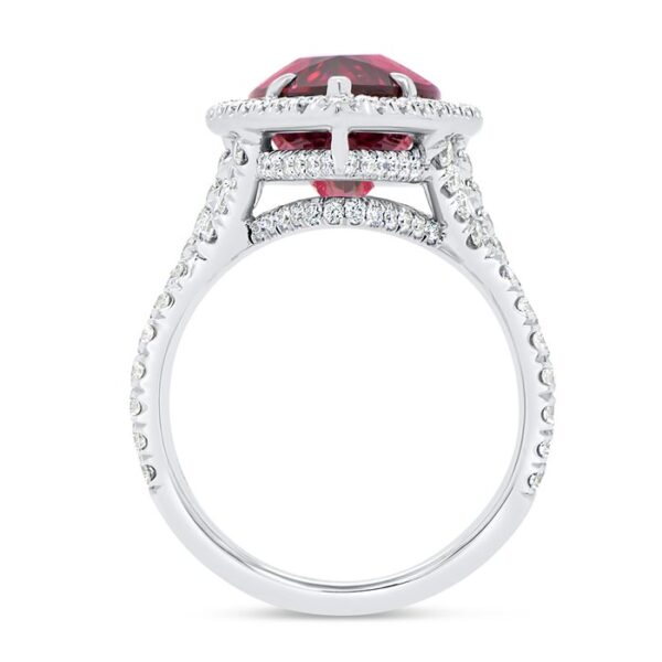 Double-Halo Pear Shaped Rubellite Anniversary Ring - Image 3