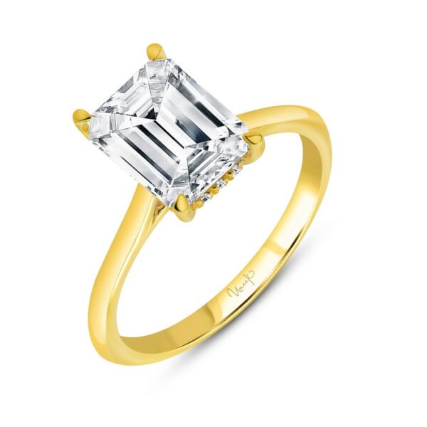 Under-Halo Emerald Cut Engagement Ring