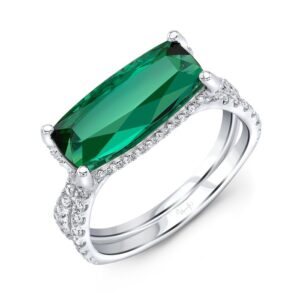 Split Cushion Cut Green Tourmaline Engagement Ring