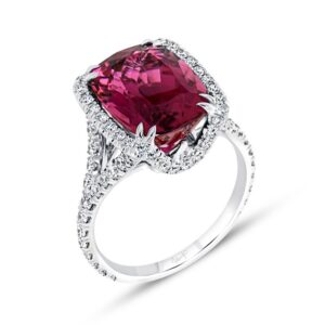 Halo Cushion Cut Rubellite Engagement Ring