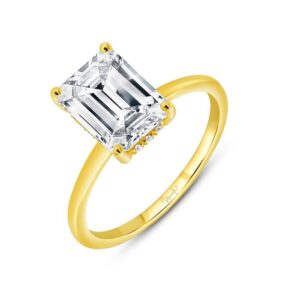 Under-Halo Emerald Cut Diamond Engagement Ring