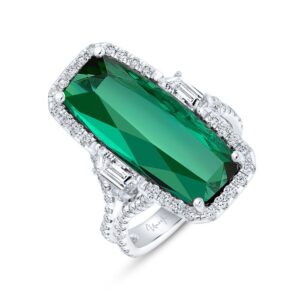 Halo Elongated Cushion Cut Green Tourmaline Engagement Ring