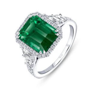 Halo Emerald Cut Emerald Engagement Ring